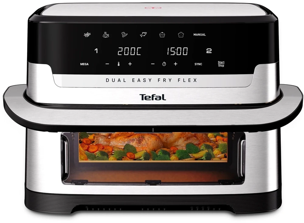 Gruzdintuvė Tefal Dual Easy Fry Flex EY922D 9 L Stand-alone Hot air fryer Juodas, Nerūdijantis plienas