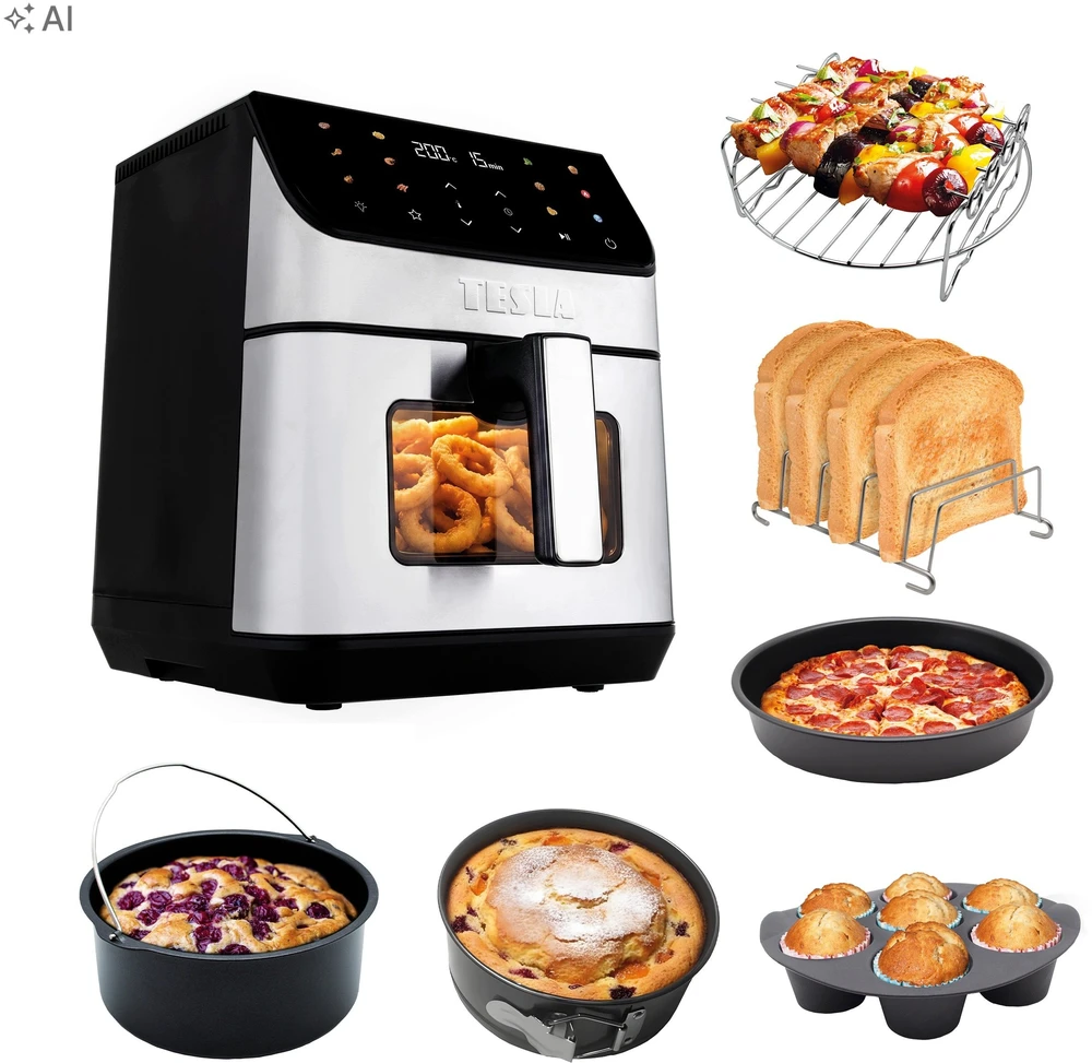 Gruzdintuvė beztłuszczowa Tesla AirCook DualHeat QD65 XXL Cyfrowa frytkownica beztłuszczowa su podwójnym grzaniem (AIRCKQD65XXLBLK)