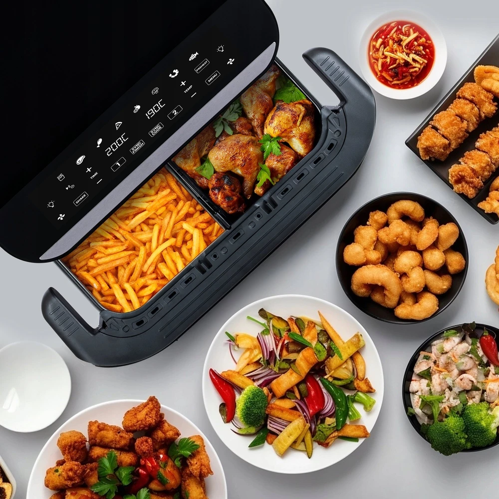Gruzdintuvė neriebi Tesla AirCook FlexiZone Q570 XXL dviguba neriebi gruzdintuvė 10l
