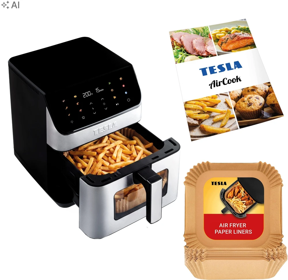 Gruzdintuvė beztłuszczowa Tesla AirCook DualHeat QD65 XXL Cyfrowa frytkownica beztłuszczowa su podwójnym grzaniem (AIRCKQD65XXLBLK)