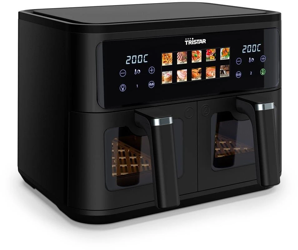 Tristar dviejų krepšelių oro gruzdintuvė | FR-9075 | Galia 2500 W | Talpa 9 l | Karšto oro technologija | Juodas