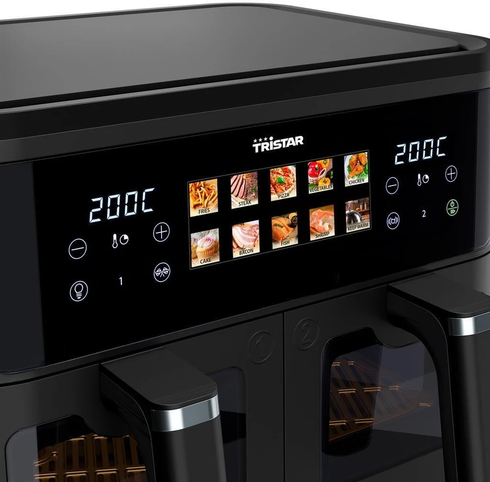 Tristar dviejų krepšelių oro gruzdintuvė | FR-9075 | Galia 2500 W | Talpa 9 l | Karšto oro technologija | Juodas