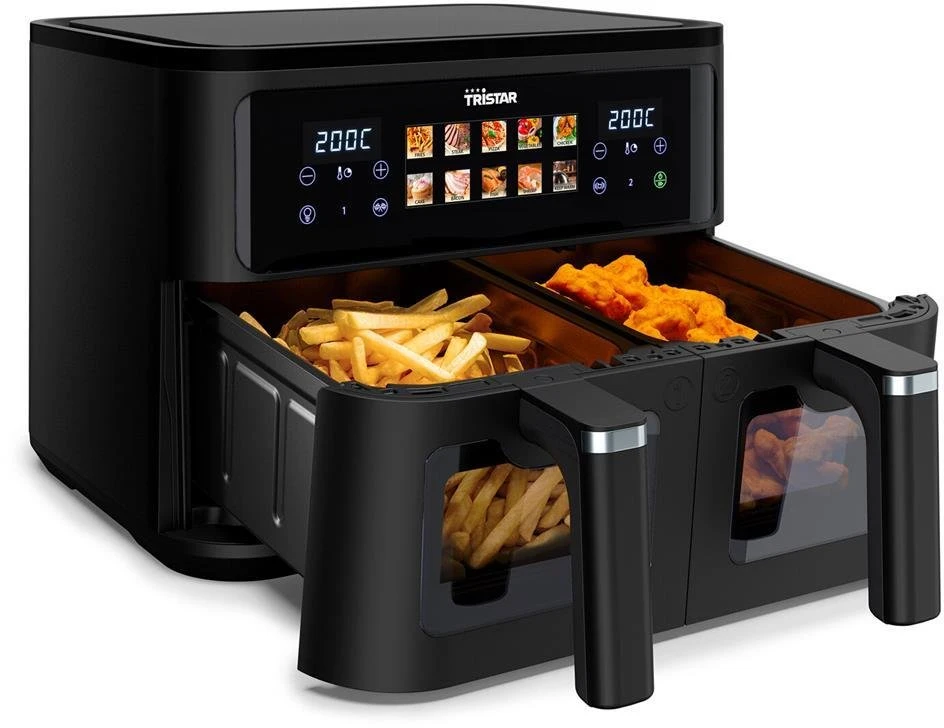 Tristar dviejų krepšelių oro gruzdintuvė | FR-9075 | Galia 2500 W | Talpa 9 l | Karšto oro technologija | Juodas