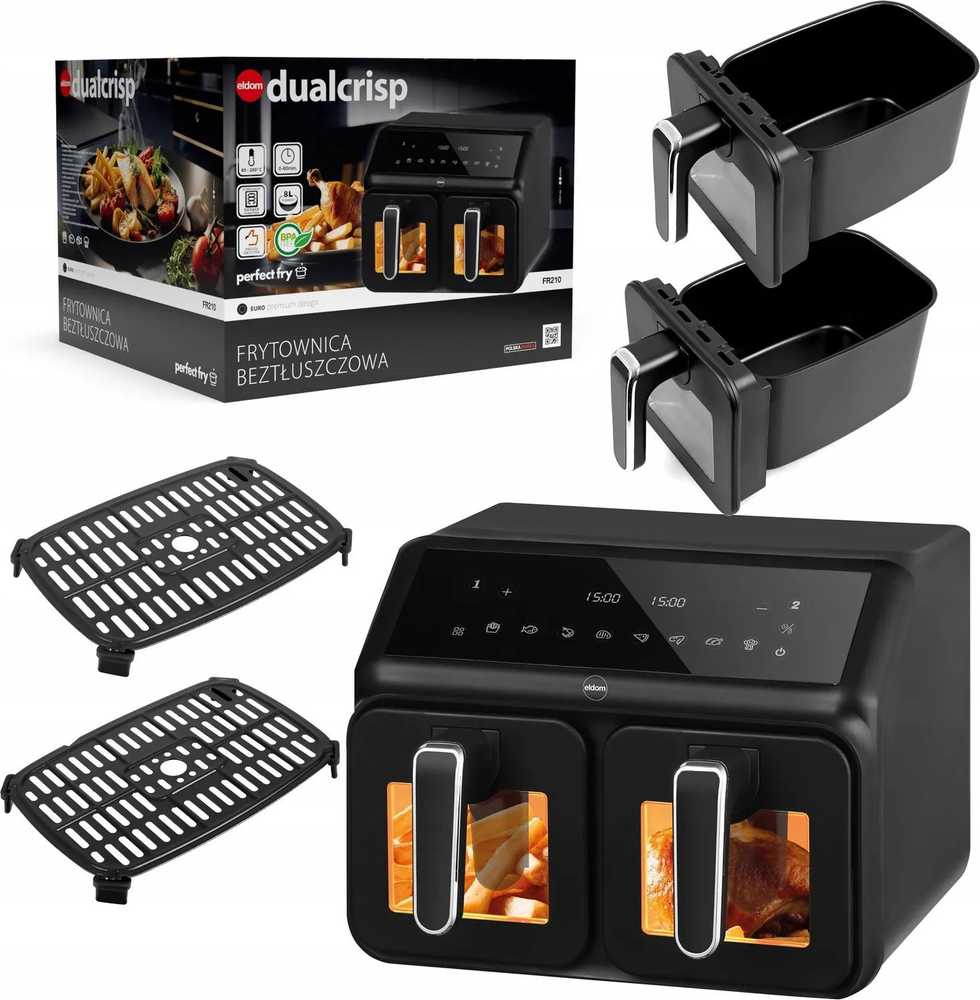 Eldom dviguba neriebi gruzdintuvė, 2200 W, talpa 8 l, LED ekranas
