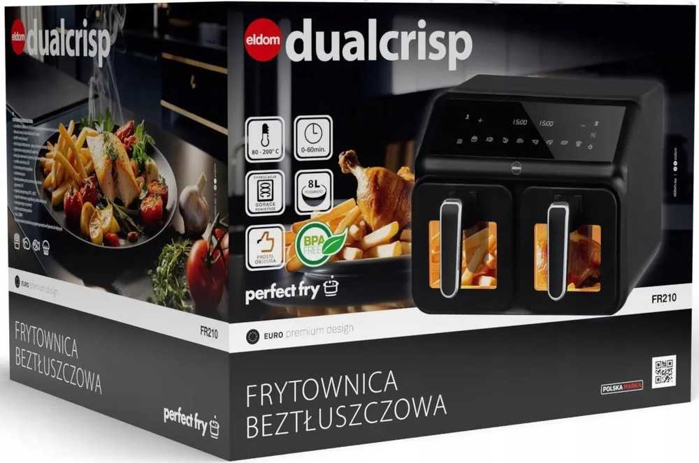 Eldom dviguba neriebi gruzdintuvė, 2200 W, talpa 8 l, LED ekranas