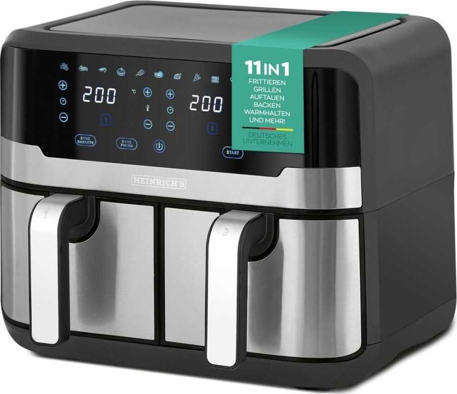 Gruzdintuvė Heinrich‘’s HFR 8214 Double hot air fryer 2 x 4.5 l = 9.0 l 1300-2400 W Juodas - Sidabrinis