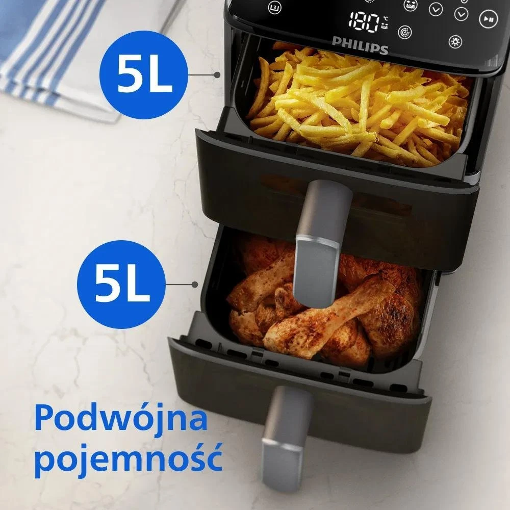 Gruzdintuvė Philips Ovi Stacked Dual Basket 4000 NA461/00 juodai-sidabrinis