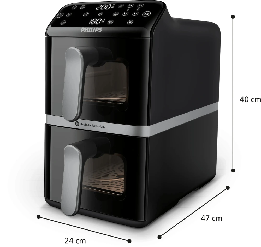 Gruzdintuvė Philips Ovi Stacked Dual Basket 4000 NA461/00 juodai-sidabrinis