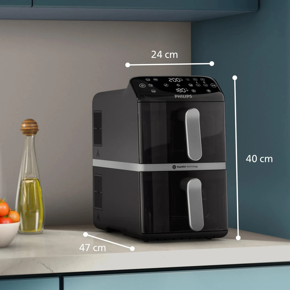 Gruzdintuvė Philips Ovi Stacked Dual Basket 4000 NA461/00 juodai-sidabrinis