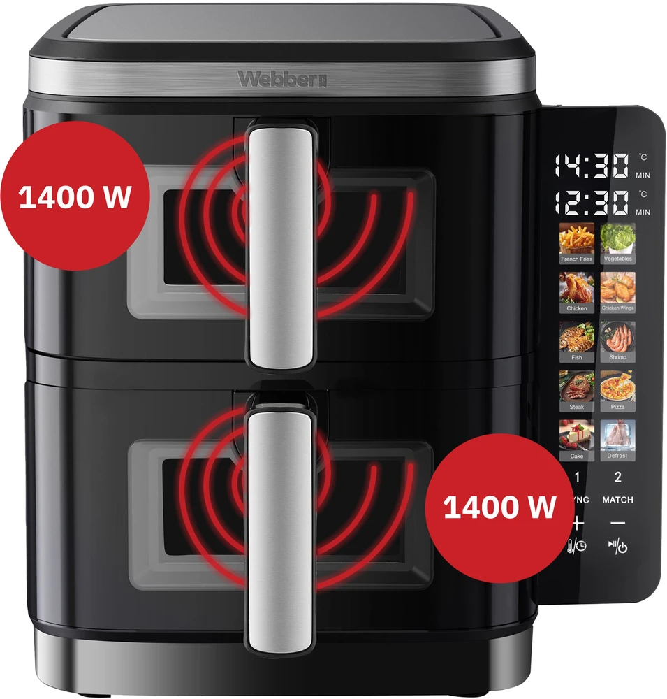 Nezatříděno Gruzdintuvė beztłuszczowa Webber Gruzdintuvė PODWÓJNA PIONOWA BEZTŁUSZCZOWA AIR FRYER 2800W 11L XXL WEBBER