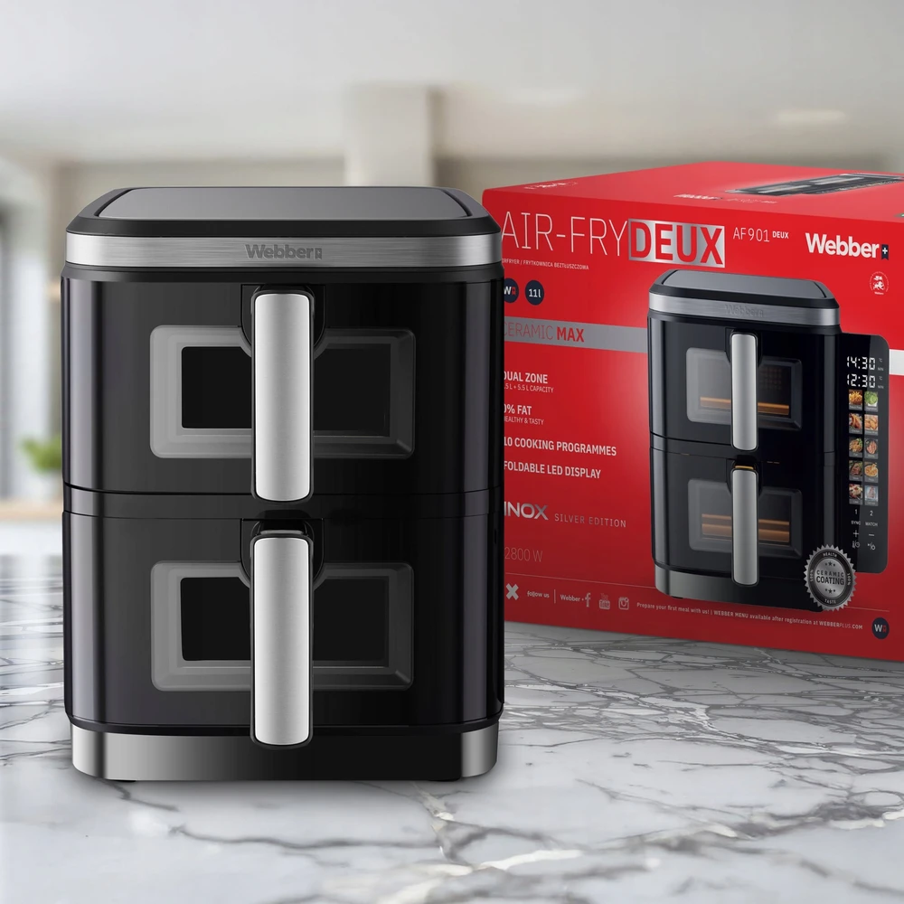 Nezatříděno Gruzdintuvė beztłuszczowa Webber Gruzdintuvė PODWÓJNA PIONOWA BEZTŁUSZCZOWA AIR FRYER 2800W 11L XXL WEBBER