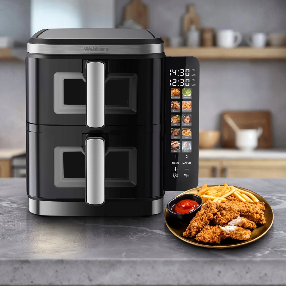 Nezatříděno Gruzdintuvė beztłuszczowa Webber Gruzdintuvė PODWÓJNA PIONOWA BEZTŁUSZCZOWA AIR FRYER 2800W 11L XXL WEBBER