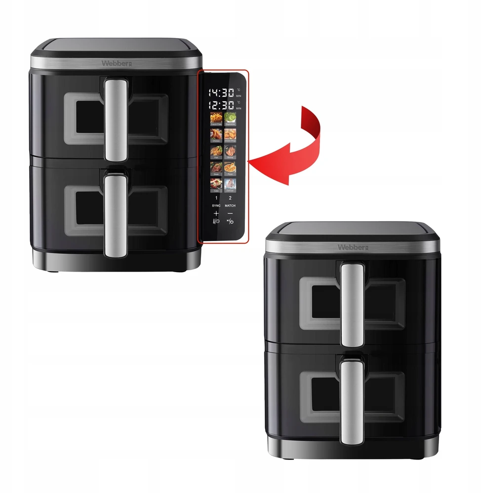Nezatříděno Gruzdintuvė beztłuszczowa Webber Gruzdintuvė PODWÓJNA PIONOWA BEZTŁUSZCZOWA AIR FRYER 2800W 11L XXL WEBBER