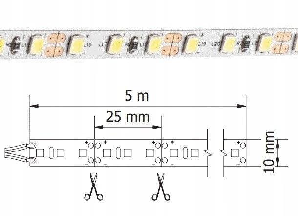 GTV Blykstės 2835, 600 LED šiltai baltos spalvos, 60W, atsparios vandeniui 10 mm, ritinėlis 5