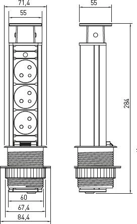 GTV Desk įleidžiamas ilgintuvas 60 mm sidabrinis 3 x lizdas su įžeminimu 2 m (AE-BPW3U60-80)