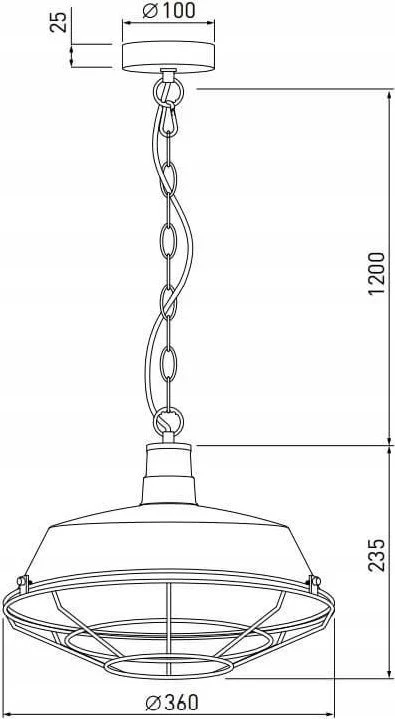 Pakabinamas šviestuvas GTV Lubų šviestuvas LARS 2,2295,AC220-240V,50/60Hz,1*E27, IP20, skersmuo 36 CM, viengubas, juo