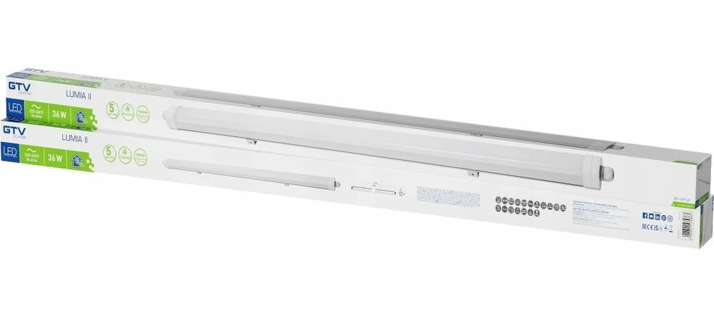 GTV Hermetiškas šviestuvas LUMIA II, LED, 36W, 5200lm, 4000K, AC220-240V, IP66, PC, Baltas