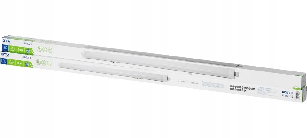 GTV Hermetiškas šviestuvas LUMIA II, LED, 50W, 6500lm, 4000K, AC220-240V, IP66, PC, Baltas