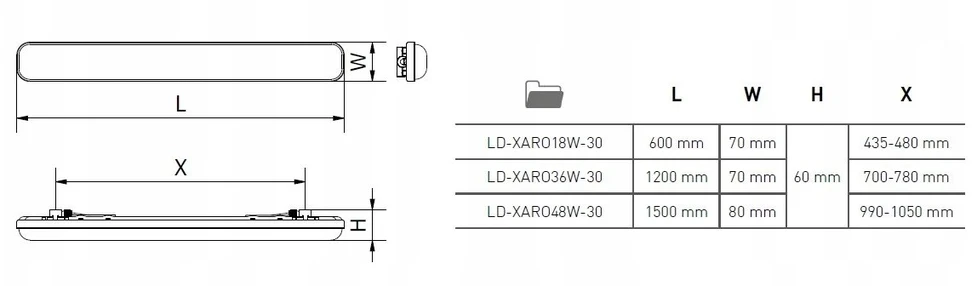 Lubinis šviestuvas 18W LED linijinis šviestuvas GTV XARO, baltas, 4000K, 60cm, IP65