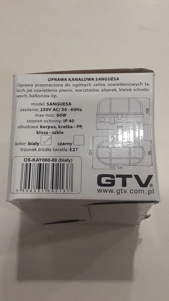 GTV Priekinis šviestuvas SANGUESA KAY, maks. 40W, E27, AC220-240V, 50-60Hz, IP44, ABS/stiklas,