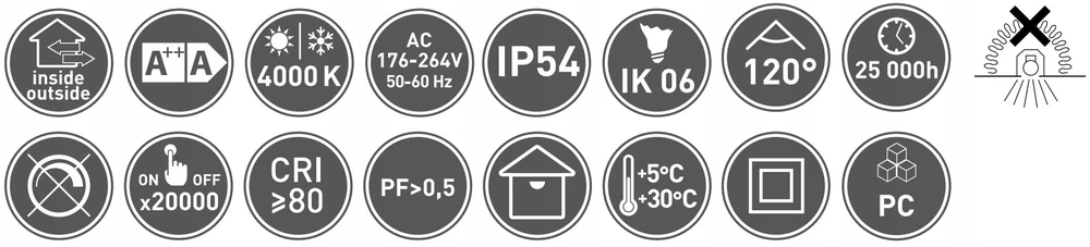 GTV Įleidžiama LED panelė LOUIS 15W/840 kvadratinė hermetinė