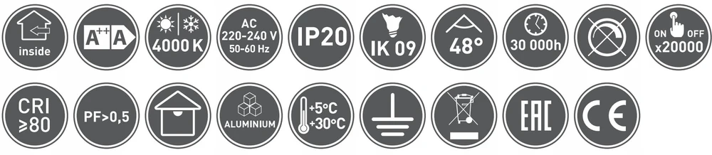 GTV LED bėgių šviesos šviestuvas SIERRA, 18 W, 1620 lm, AC220-240 V, 50/60 Hz, PF>0,9, Ra≥80,