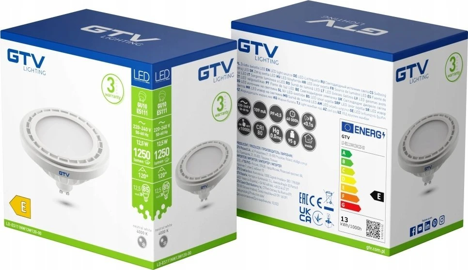 GTV LED lemputė Gtv LD-ES111NW13W120-00 12,5W GU10 ES111 4000K 1250lm