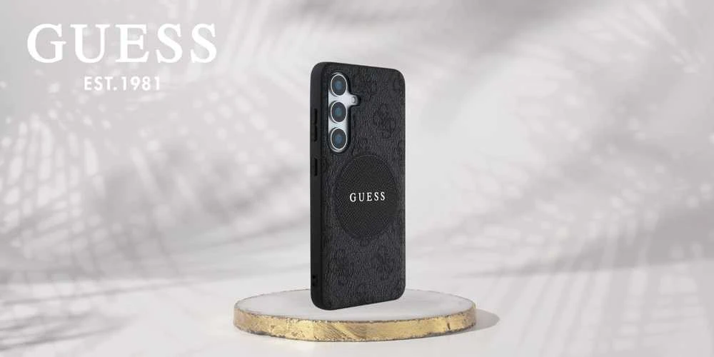 Dėklas Guess 4G Round Patch Classic Logo MagSafe Samsung Galaxy S25 Plus juodos spalvos