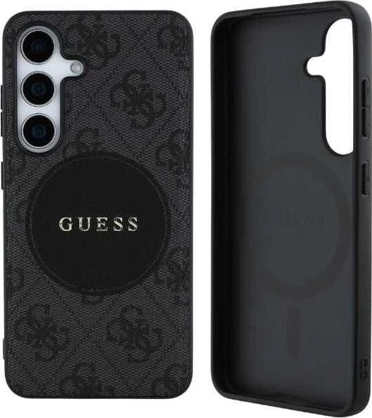 Dėklas Guess 4G Round Patch Classic Logo MagSafe Samsung Galaxy S25 Plus juodos spalvos