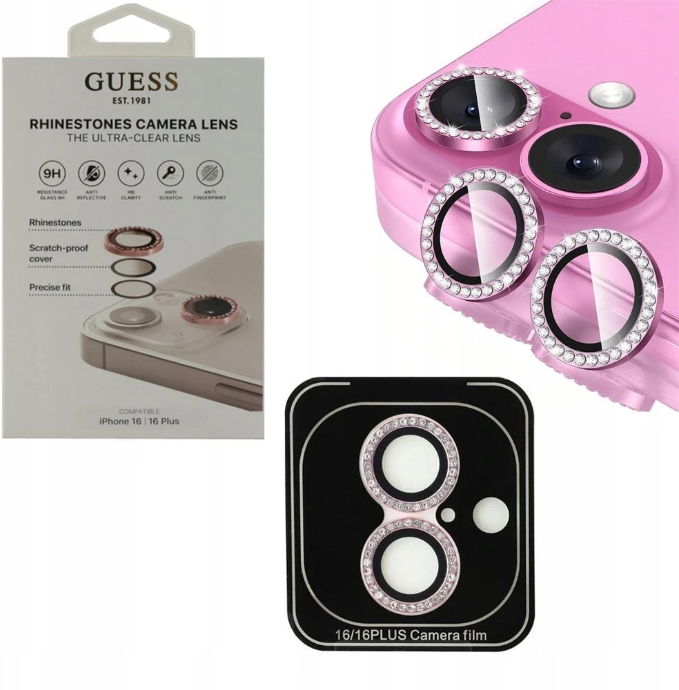 Guess Fixed Glliter lešio apsauga Apple iPhone 16/16 Plus Rožinė
