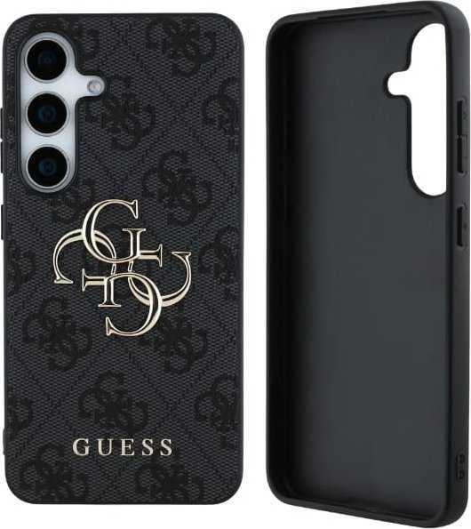 Guess PU 4G Metal Logo dėklas skirtas Samsung Galaxy S25 pilkos spalvos