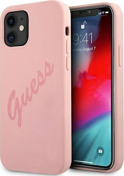 Apple iPhone 12 Mini Guess dėklas Script Vintage (GUHCP12SLSVSPI) rožinės spalvos