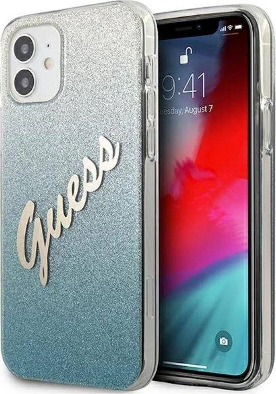 Apple iPhone 12 Mini Guess dėklas Glitter Gradient Script (GUHCP12SPCUGLSBL) mėlynos spalvos