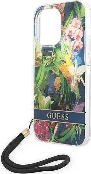 Dėklas GUESS kietas gėlių dirželis GUOHCP14LHFLSB galinis dangtelis, Apple, iPhone 14 Pro, Mėlyna, 6,1 "