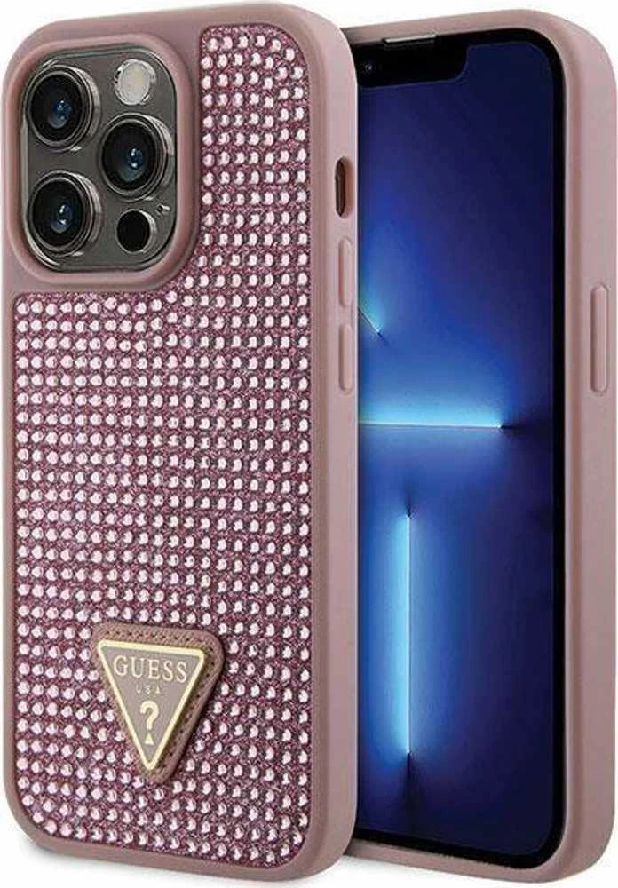 Guess dėklas, skirtas iPhone 14 Pro 6,1 GUHCP14LHDGTPP rožinės spalvos kietas dėklas , skirtas Rhinestone Triangle