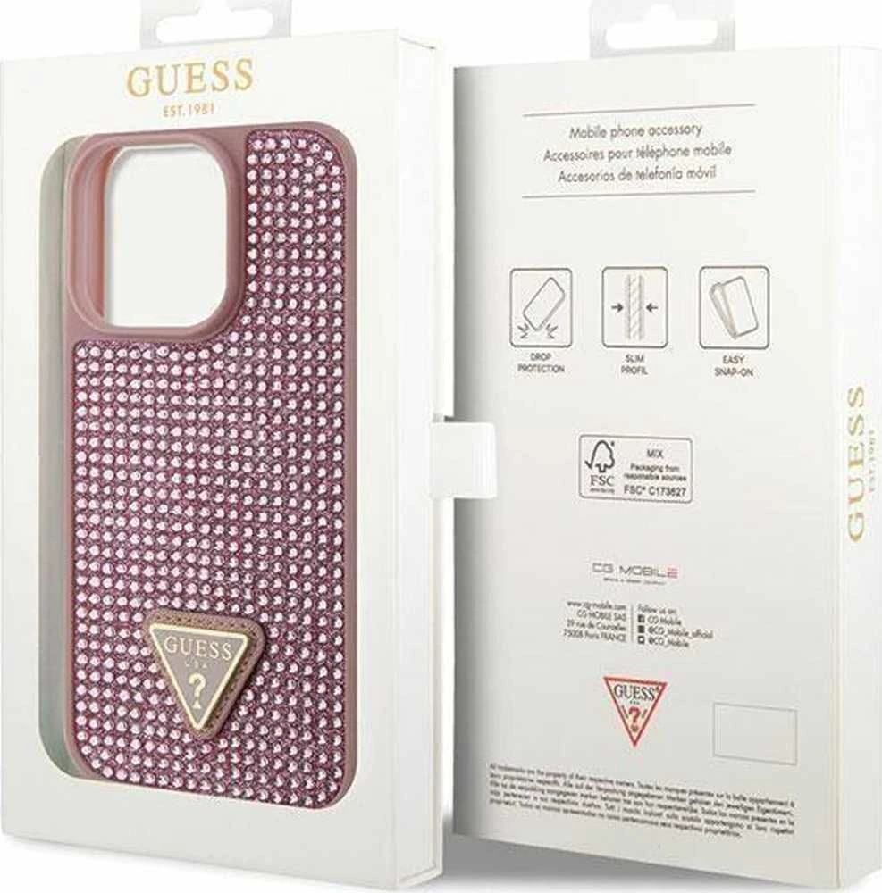 Guess dėklas, skirtas iPhone 14 Pro 6,1 GUHCP14LHDGTPP rožinės spalvos kietas dėklas , skirtas Rhinestone Triangle