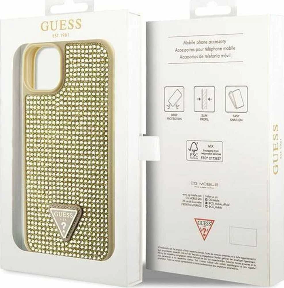 Guess GUHCP14MHDGTPD Apple iPhone 14 Plus/ 15 Plus 6.7″auksinis kietas dėklas Rhinestone Triangle
