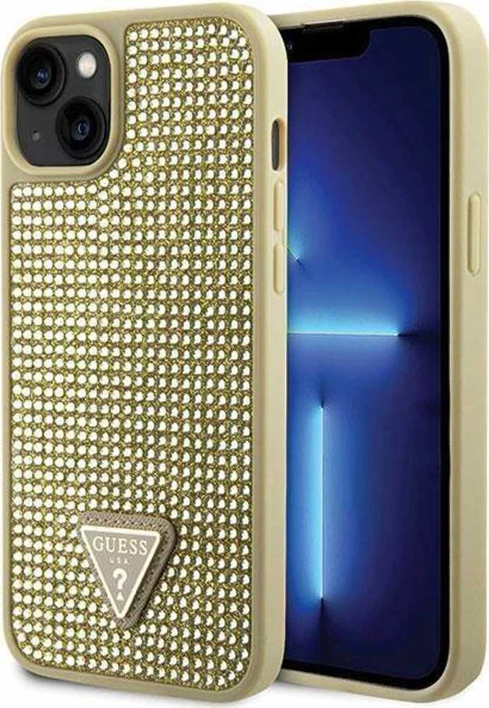 Guess GUHCP14MHDGTPD Apple iPhone 14 Plus/ 15 Plus 6.7″auksinis kietas dėklas Rhinestone Triangle