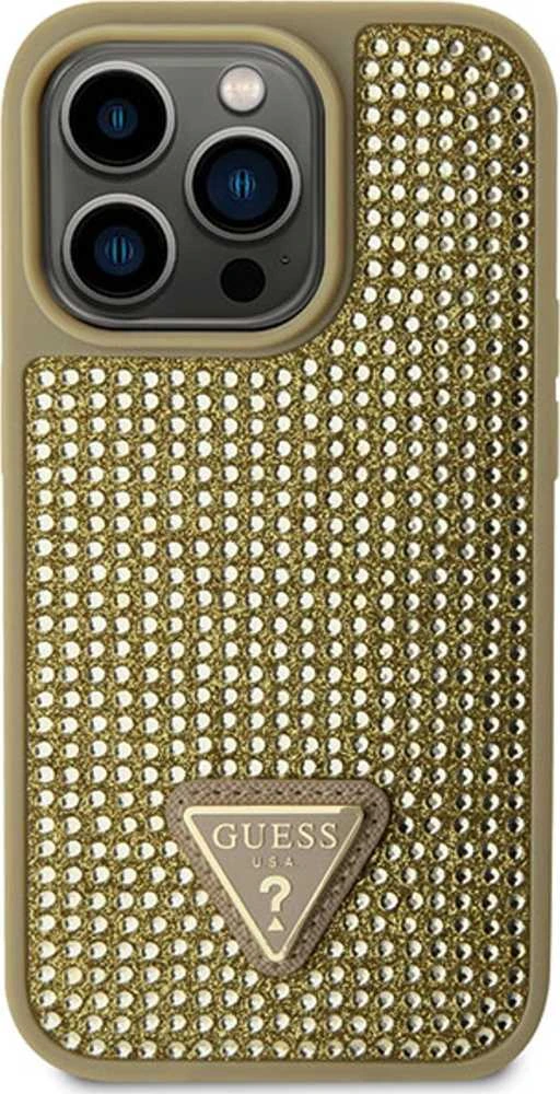 Guess telefono dėklas iPhone 14 Pro Max 6,7 GUHCP14XHDGTPD auksinis dėklas Rhinestone Triangle