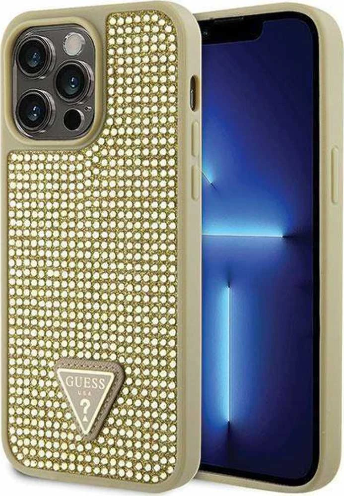 Guess telefono dėklas iPhone 14 Pro Max 6,7 GUHCP14XHDGTPD auksinis dėklas Rhinestone Triangle