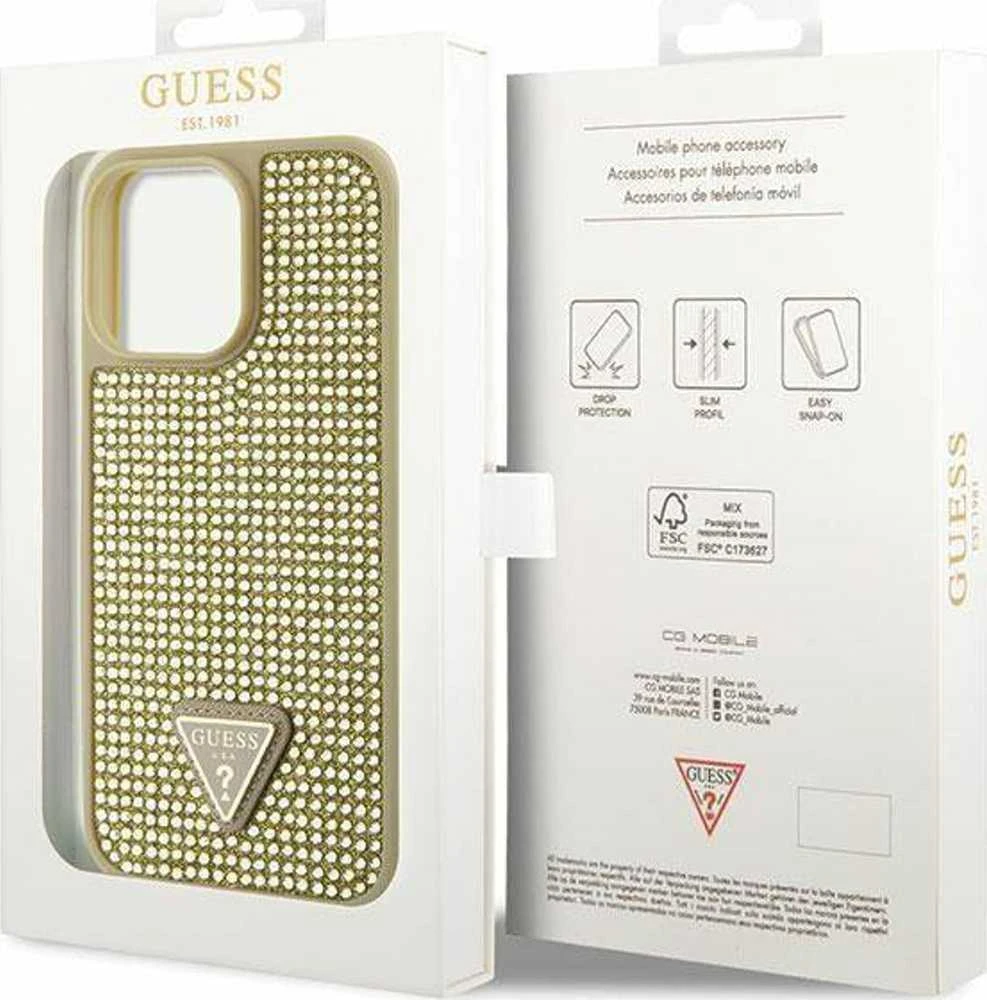 Guess telefono dėklas iPhone 14 Pro Max 6,7 GUHCP14XHDGTPD auksinis dėklas Rhinestone Triangle