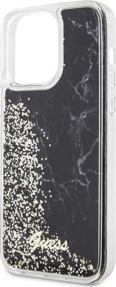 Guess GUHCP14XLCSGSGK Apple iPhone 14 Pro Max 6.7″ juodos spalvos kietas dėklas Liquid Glitter Marble