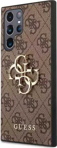 Guess PU 4G Metal Logo dėklas skirtas Samsung Galaxy S23 Ultra rudos spalvos