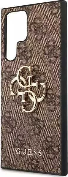 Guess PU 4G Metal Logo dėklas skirtas Samsung Galaxy S23 Ultra rudos spalvos