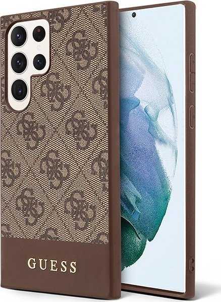 Guess 4G Bottom Stripe Metal Logo Collection - dėklas skirtas Samsung Galaxy S23 Ultra Brown