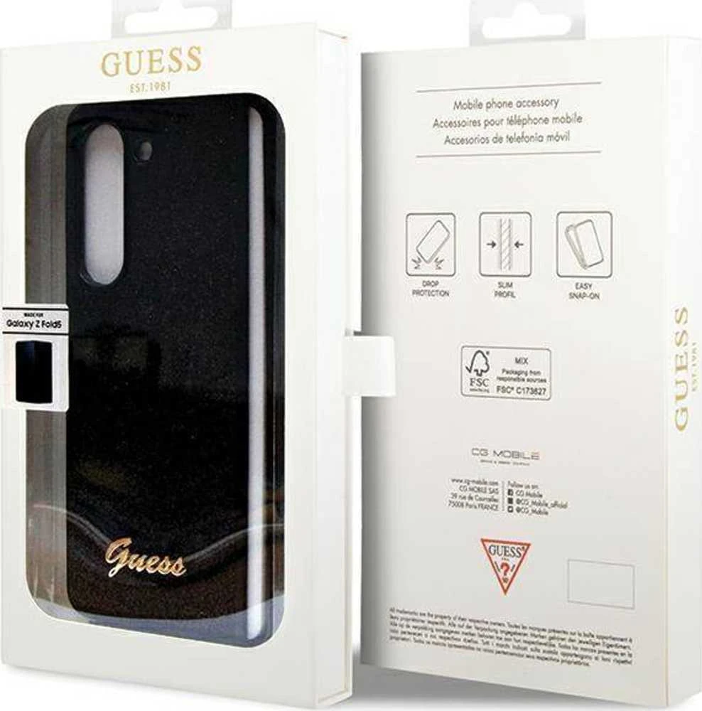 Guess GUHCZFD5HGGSHK F946 Z Fold5 juodos spalvos kietas dėklas Glitter Script