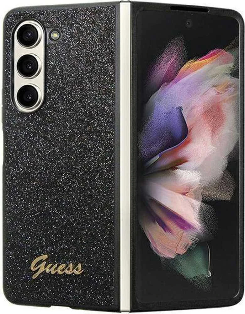Guess GUHCZFD5HGGSHK F946 Z Fold5 juodos spalvos kietas dėklas Glitter Script
