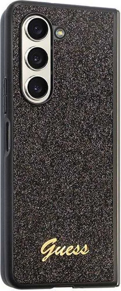 Guess GUHCZFD5HGGSHK F946 Z Fold5 juodos spalvos kietas dėklas Glitter Script