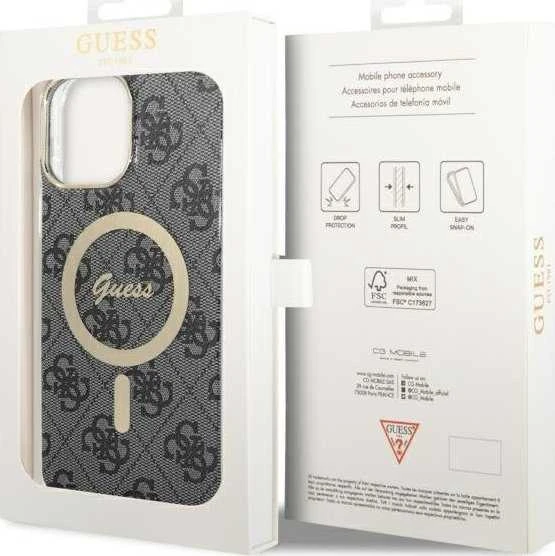 Guess GUHMP13XH4STK Apple iPhone 13 Pro Max 6.7″ juodos spalvos kietas dėklas 4G MagSafe