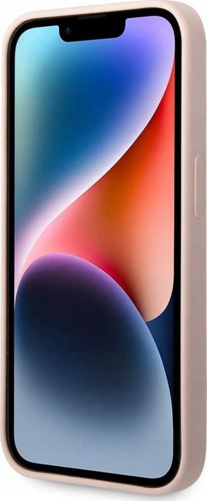 Guess telefono dėklas iPhone 14 Pro Max 6,7 GUHMP14XSBPLP rožinė hard telefono dėklas Liquid Silikoninis Logo Plate MagSafe